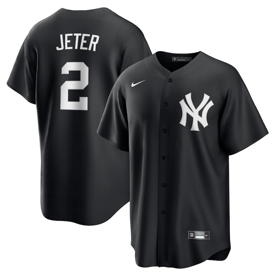 Men's New York Yankees Derek Jeter Nike Black Lights Out Replica Player Jersey