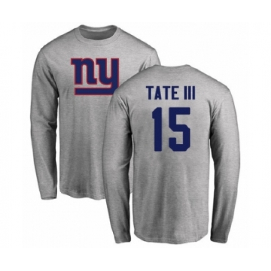 Football New York Giants #15 Golden Tate III Ash Name & Number Logo Long Sleeve T-Shirt