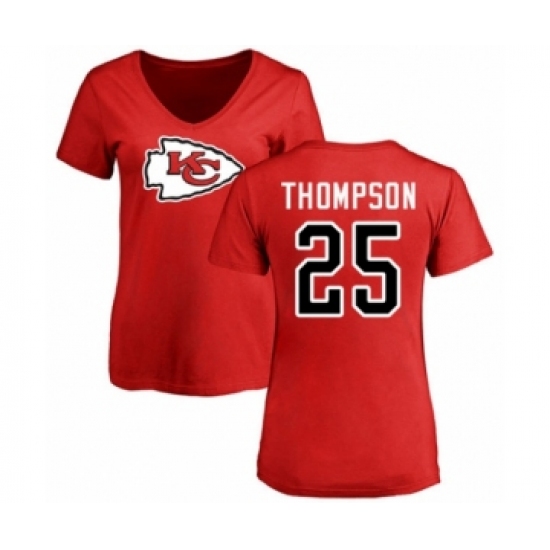 Football Women's Kansas City Chiefs #25 Darwin Thompson Red Name & Number Logo Slim Fit T-Shirt