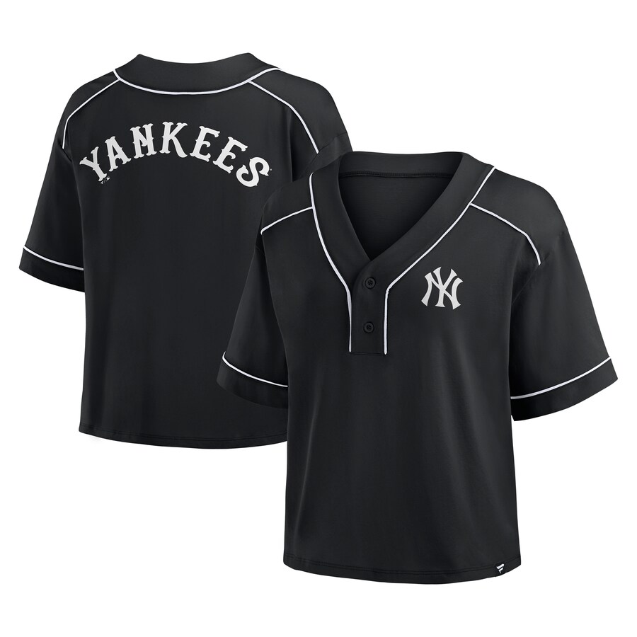 Women's New York Yankees Fanatics Black Oversized Champ Game Cropped V-Neck T-Shirt