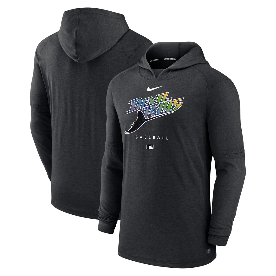 Men's Tampa Bay Rays Nike Heather Black Authentic Collection Early Work Tri-Blend Performance Pullover Hoodie