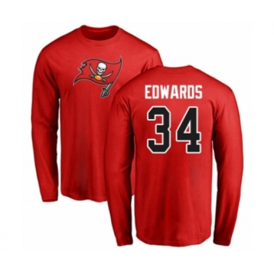 Football Tampa Bay Buccaneers #34 Mike Edwards Red Name & Number Logo Long Sleeve T-Shirt