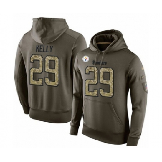 Football Men's Pittsburgh Steelers #29 Kam Kelly Green Salute To Service Pullover Hoodie