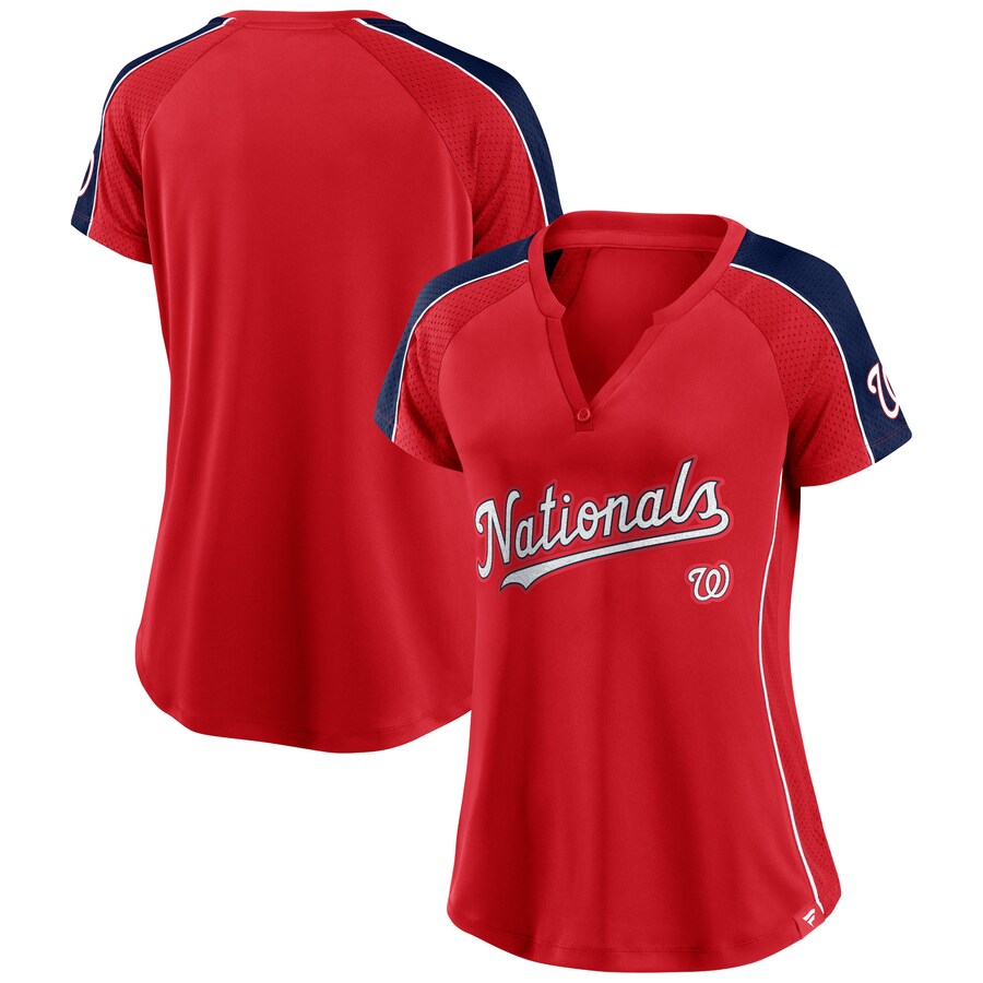 Women's Washington Nationals Fanatics Red Lineup League Diva Raglan Notch Neck T-Shirt