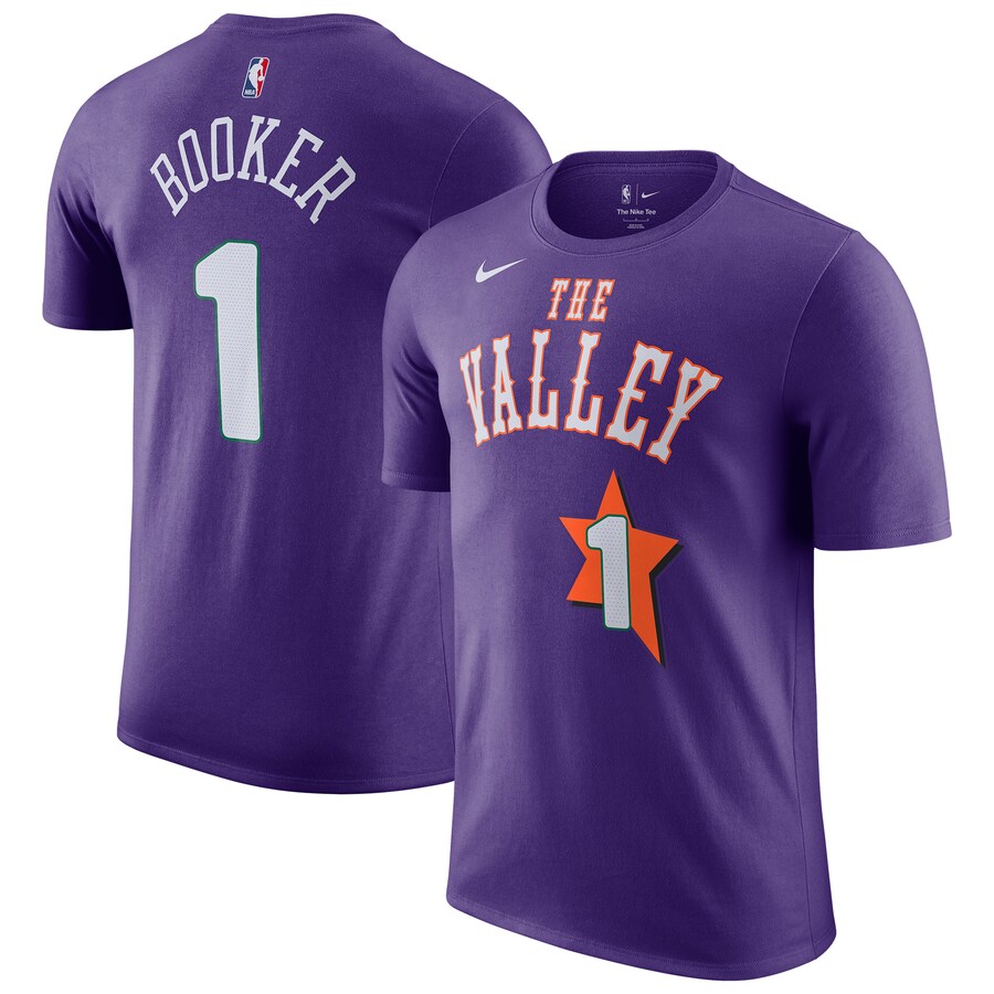 Men's Phoenix Suns Devin Booker Nike Purple 2024/25 City Edition Name & Number T-Shirt
