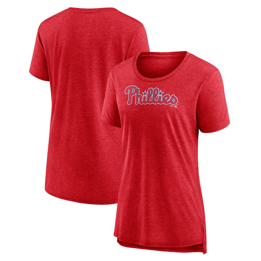 Women's Philadelphia Phillies Heather Red Official Wordmark Tri-Blend T-Shirt