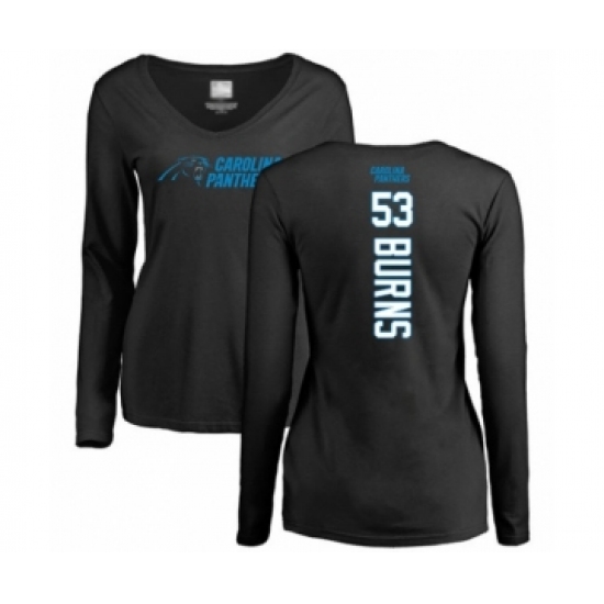 Football Women's Carolina Panthers #53 Brian Burns Black Backer Slim Fit Long Sleeve T-Shirt