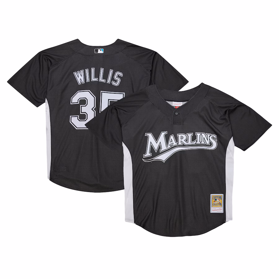 Men's Florida Marlins Dontrelle Willis Mitchell & Ness Black Cooperstown Collection 2007 Batting Practice Jersey