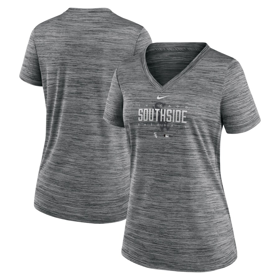 Women's Chicago White Sox Nike Gray City Connect Velocity Practice Performance V-Neck T-Shirt