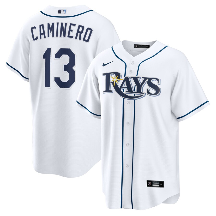 Youth Tampa Bay Rays Junior Caminero Nike White Home Replica Jersey