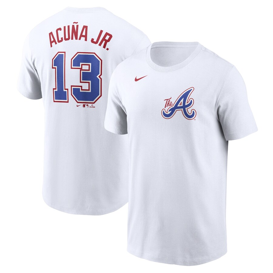 Men's Atlanta Braves Ronald Acuña Jr. Nike White City Connect Fuse Name & Number T-Shirt