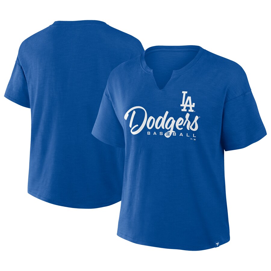 Women's Los Angeles Dodgers Profile Royal Plus Size Wordmark Notch Neck T-Shirt