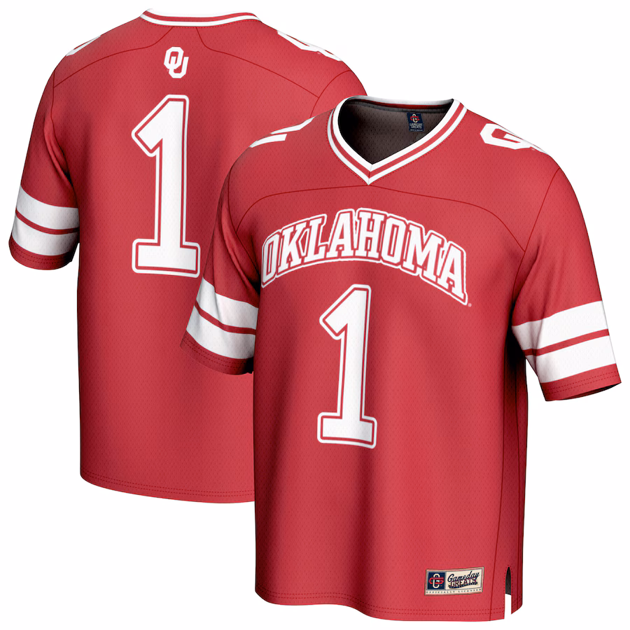 Youth GameDay Greats #1 Crimson Oklahoma Sooners Lightweight Collegiate Football Fashion Jersey