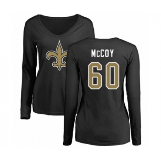 Football Women's New Orleans Saints #60 Erik McCoy Black Name & Number Logo Slim Fit Long Sleeve T-Shirt