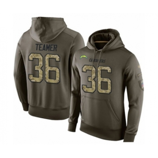 Football Los Angeles Chargers #36 Roderic Teamer Green Salute To Service Men's Pullover Hoodie
