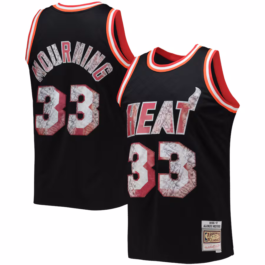 Men's Miami Heat Alonzo Mourning Mitchell & Ness Black 1996/97 Hardwood Classics NBA 75th Anniversary Diamond Swingman Jersey