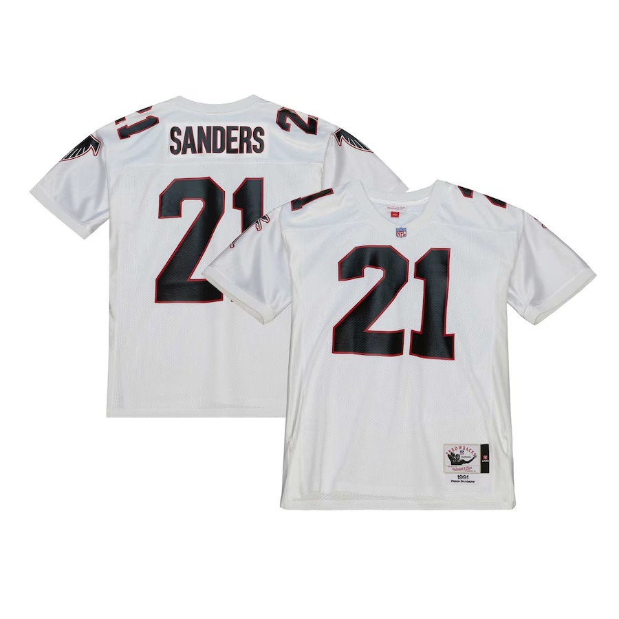 Men's Atlanta Falcons 1991 Deion Sanders Mitchell & Ness White Authentic Throwback Retired Player Jersey