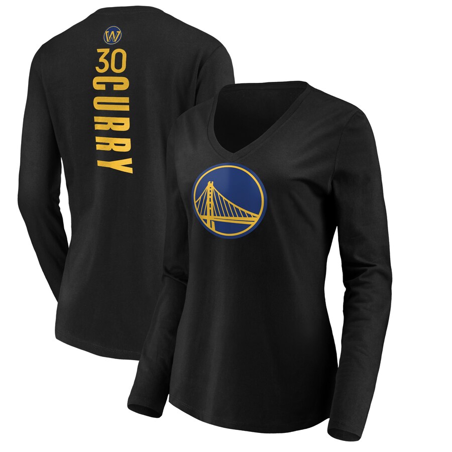 Women's Golden State Warriors Stephen Curry Black Playmaker Name & Number Long Sleeve V-Neck T-Shirt