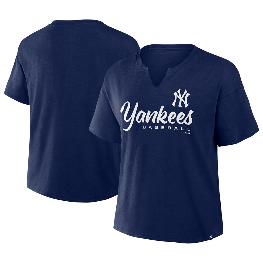 Women's New York Yankees Profile Navy Plus Size Wordmark Notch Neck T-Shirt