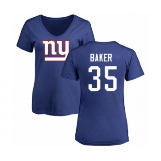 Football Women's New York Giants #35 Deandre Baker Royal Blue Name & Number Logo T-Shirt