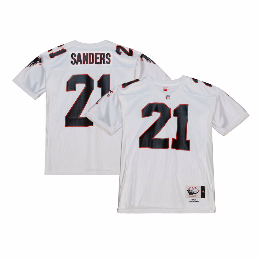 Men's Atlanta Falcons 1991 Deion Sanders Mitchell & Ness White Authentic Throwback Retired Player Jersey
