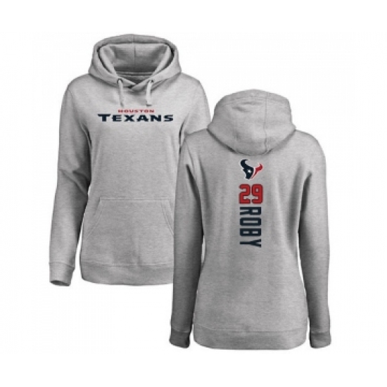 Football Women's Houston Texans #29 Bradley Roby Ash Backer Pullover Hoodie
