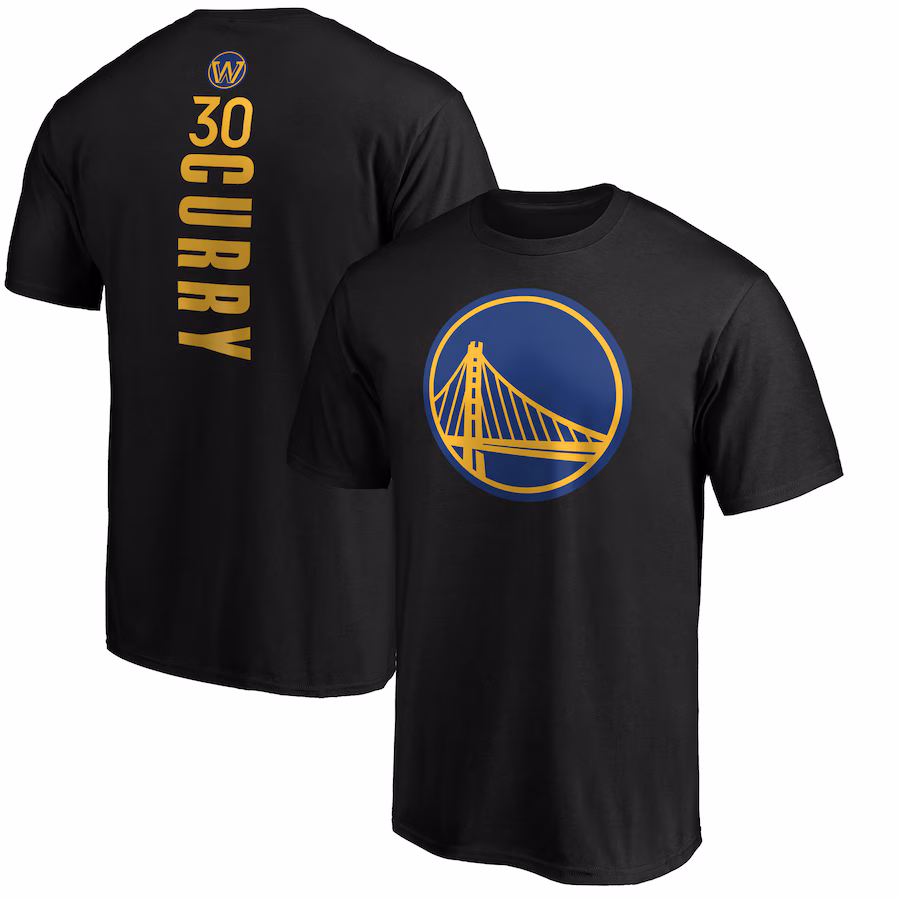 Men's Golden State Warriors Stephen Curry Black Playmaker Name & Number Team T-Shirt