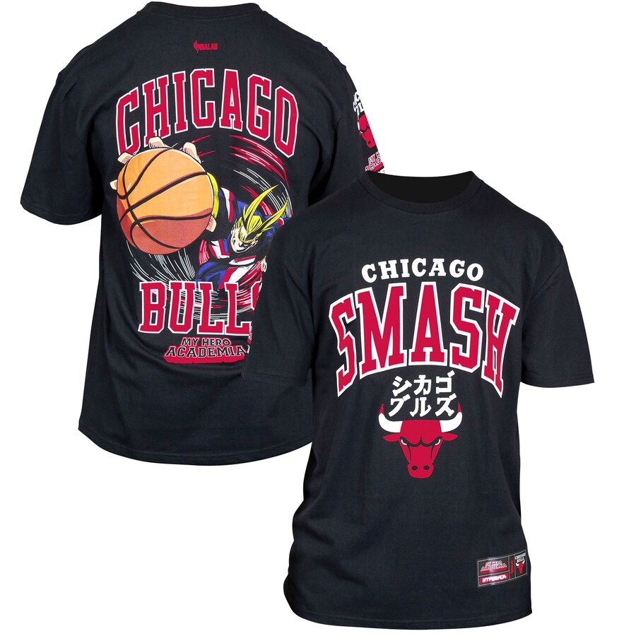 Unisex Chicago Bulls Hyperfly  Black NBA x My Hero Academia All Might Smash T-Shirt