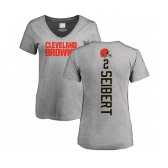 Football Women's Cleveland Browns #2 Austin Seibert Ash Backer V-Neck T-Shirt
