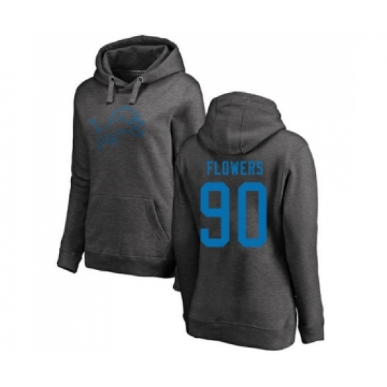Football Women's Detroit Lions #90 Trey Flowers Ash One Color Pullover Hoodie