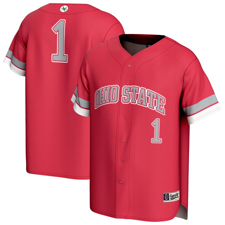 Unisex GameDay Greats #1 Scarlet Ohio State Buckeyes Lightweight Collegiate Baseball Fashion Jersey
