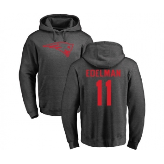 Football New England Patriots #11 Julian Edelman Ash One Color Pullover Hoodie