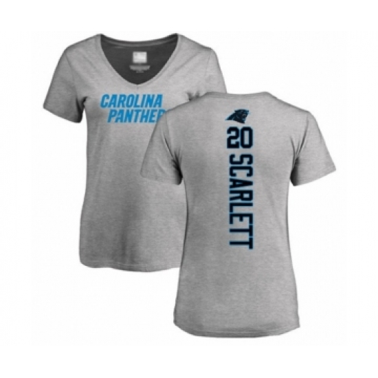 Football Women's Carolina Panthers #20 Jordan Scarlett Ash Backer V-Neck T-Shirt