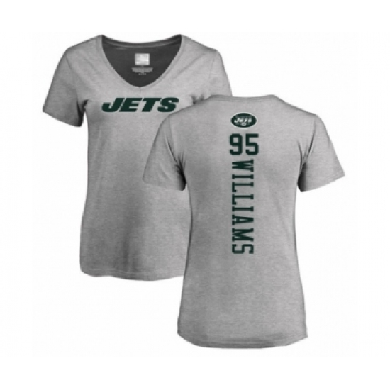 Football Women's New York Jets #95 Quinnen Williams Ash Backer T-Shirt