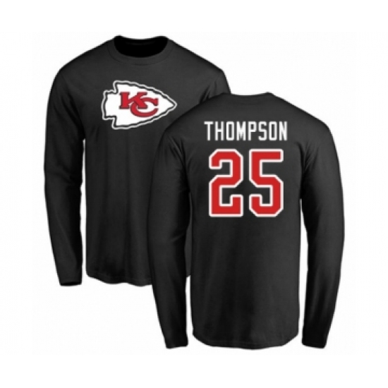 Football Kansas City Chiefs #25 Darwin Thompson Black Name & Number Logo Long Sleeve T-Shirt