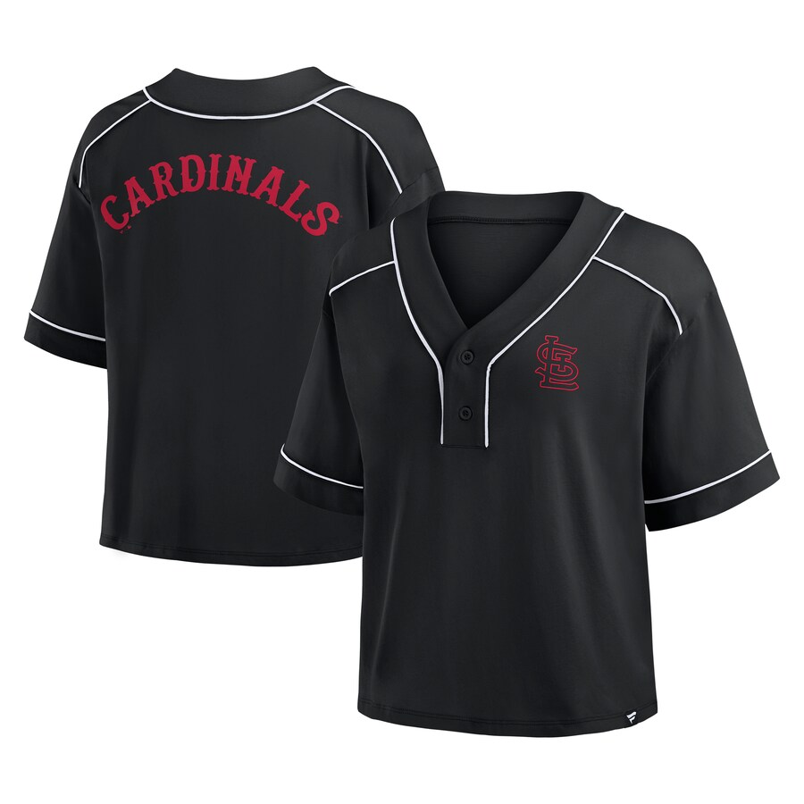 Women's St. Louis Cardinals Fanatics Black Oversized Champ Game Cropped V-Neck T-Shirt
