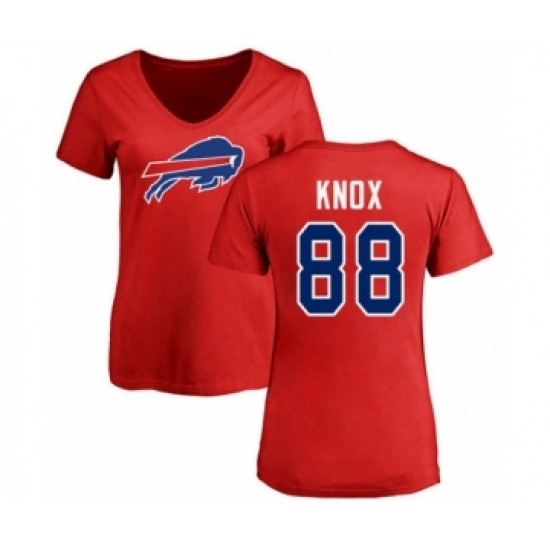 Football Women's Buffalo Bills #88 Dawson Knox Red Name & Number Logo T-Shirt