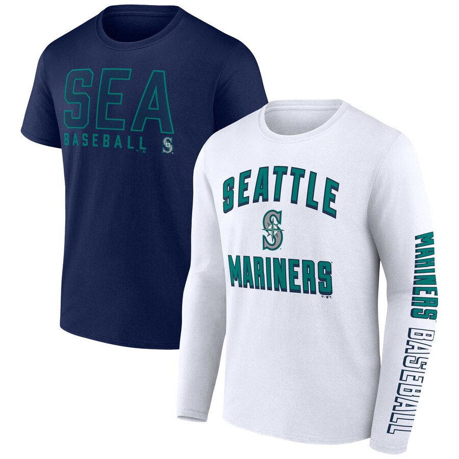 Men's Seattle Mariners Fanatics Navy/White Two-Pack Combo T-Shirt Set