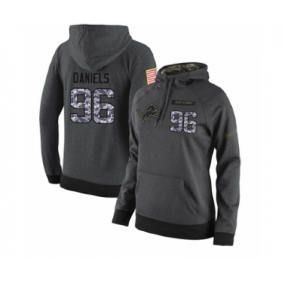 Football Women's Detroit Lions #96 Mike Daniels Stitched Black Anthracite Salute to Service Player Performance Hoodie