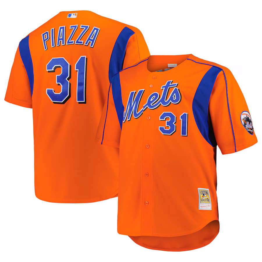 Men's New York Mets Mike Piazza Mitchell & Ness Orange Big & Tall Cooperstown Collection Mesh Batting Practice Jersey