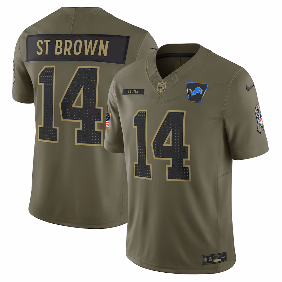 Men's Detroit Lions Amon-Ra St. Brown Nike Olive 2025 Salute to Service Limited Jersey