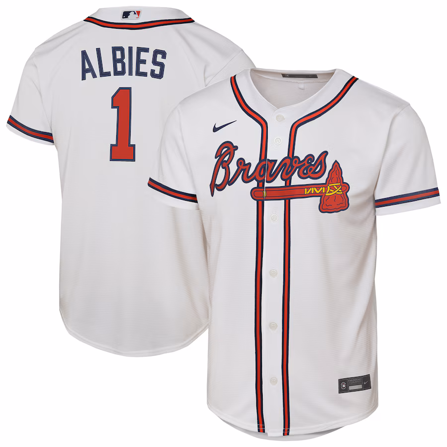 Youth Atlanta Braves Ozzie Albies Nike White Home Replica Player Jersey