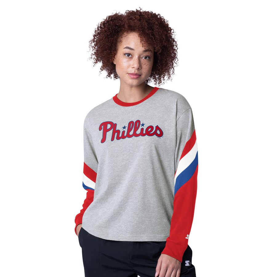 Women's Philadelphia Phillies Starter Heather Gray Triple A Fashion Color Block Long Sleeve Top