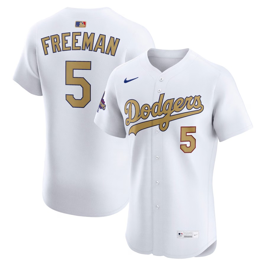 Men's Los Angeles Dodgers Freddie Freeman Nike White 2025 Gold Collection Elite Jersey