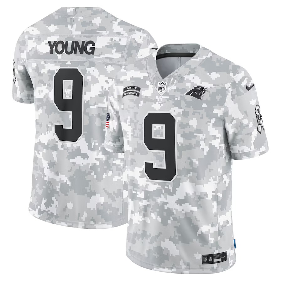Men's Carolina Panthers Bryce Young Nike Arctic Camo 2024 Salute to Service Limited Jersey