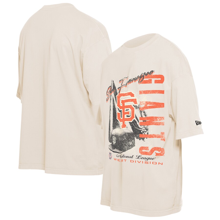 Men's San Francisco Giants New Era Cream Cooperstown Collection Oversized Throwback Distressed T-Shirt
