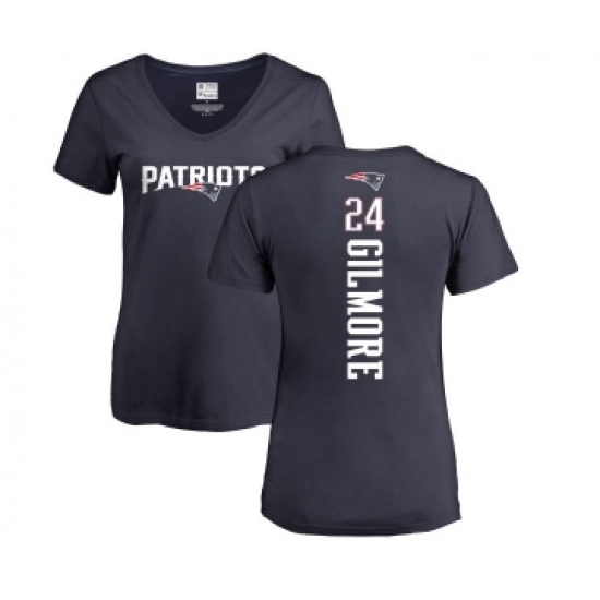 Football Women's New England Patriots #24 Stephon Gilmore Navy Blue Backer T-Shirt
