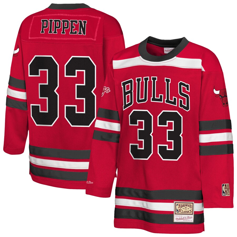 Youth Chicago Bulls Scottie Pippen Mitchell & Ness Red Maxxed Out 2.0 Fashion Hockey Jersey