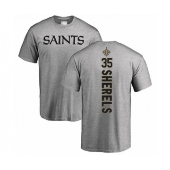 Football New Orleans Saints #35 Marcus Sherels Ash Backer T-Shirt