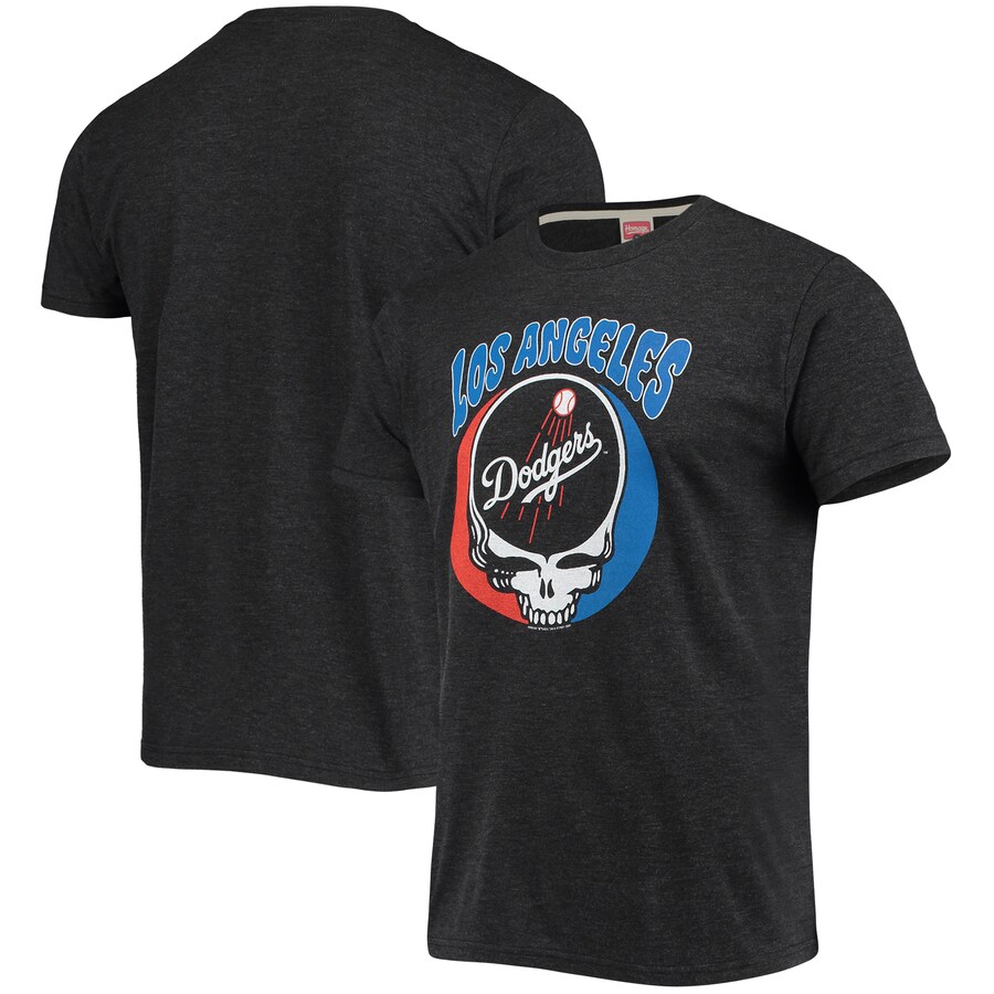 Men's Los Angeles Dodgers Homage Charcoal Grateful Dead Tri-Blend T-Shirt